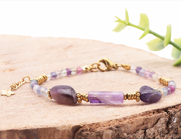 Bracelet Clartéa Doré Fluorine Multicolore , Améthyste A