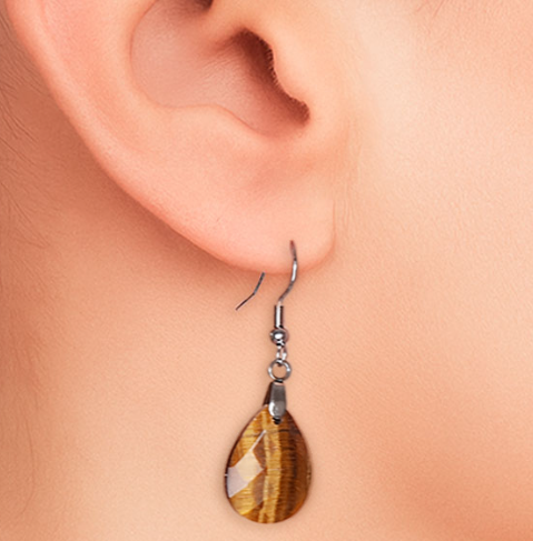 BOUCLE D'OREILLE LYOR ARGENTÉE OEIL DE TIGRE