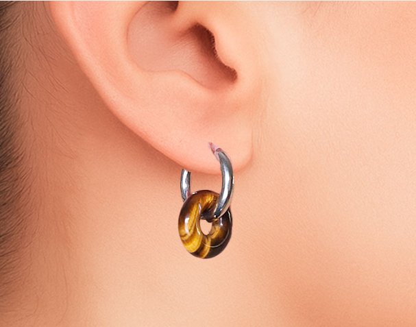 BOUCLE D'OREILLE LOA ARGENTÉE OEIL DE TIGRE A