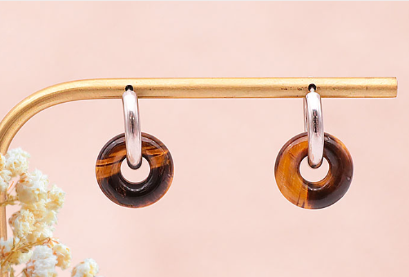 BOUCLE D'OREILLE LOA ARGENTÉE OEIL DE TIGRE A