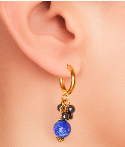 BOUCLE D'OREILLE ORNEL DORÉE HÉMATITE, LAPIS LAZULI