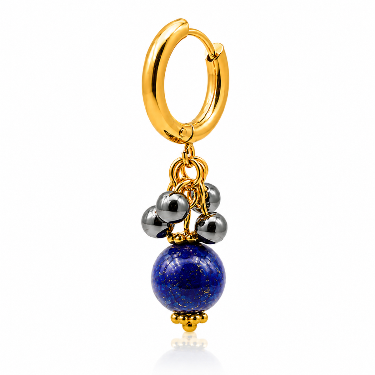 Boucles d’oreilles dorées – Hématite & Lapis Lazuli