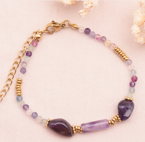 Bracelet Clartéa Doré Fluorine Multicolore , Améthyste A