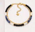 Bracelet doré – Lapis Lazuli, Spinelle noire & Cristal de roche
