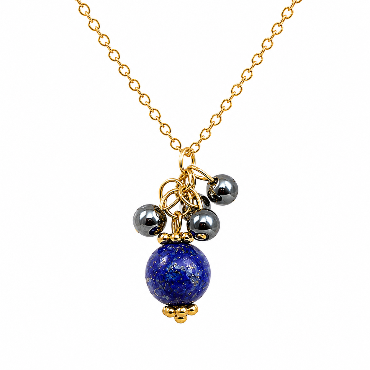 Collier doré – Hématite & Lapis Lazuli
