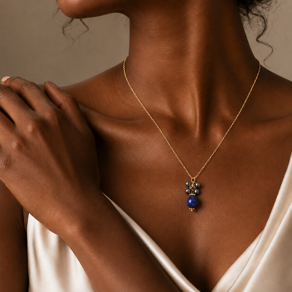 Collier doré – Hématite & Lapis Lazuli