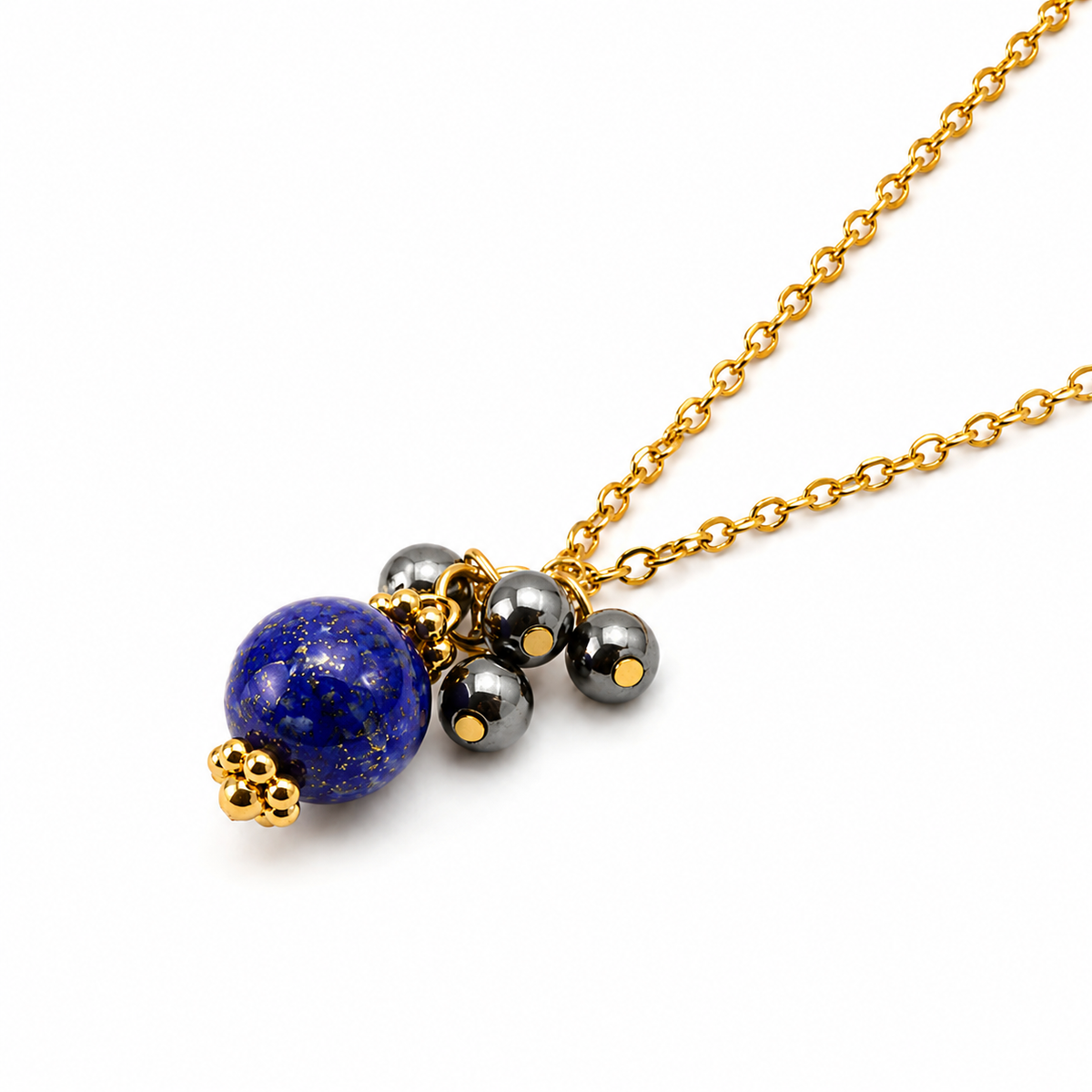 Collier doré – Hématite & Lapis Lazuli