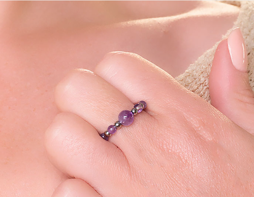 BAGUE ONDINE ARGENTÉE HÉMATITE, AMÉTHYSTE A