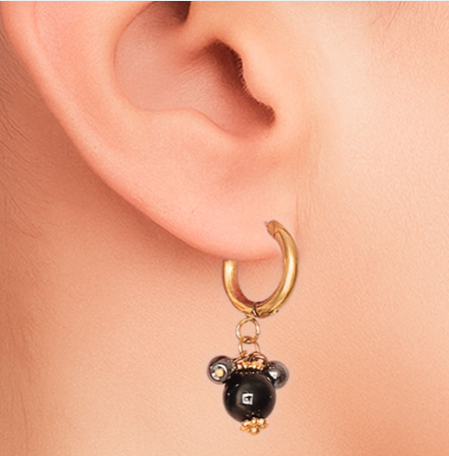 BOUCLE D'OREILLE ORNEL DORÉE HÉMATITE, ONYX