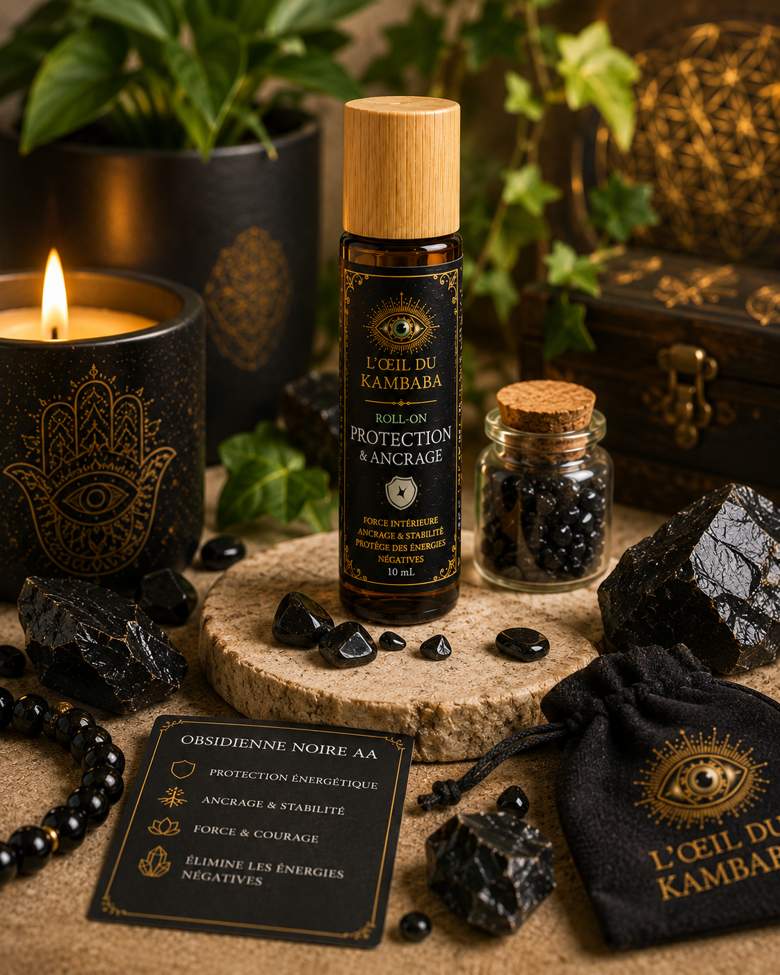 🛡️ Roll-On Protection & Ancrage – Obsidienne Noire AA