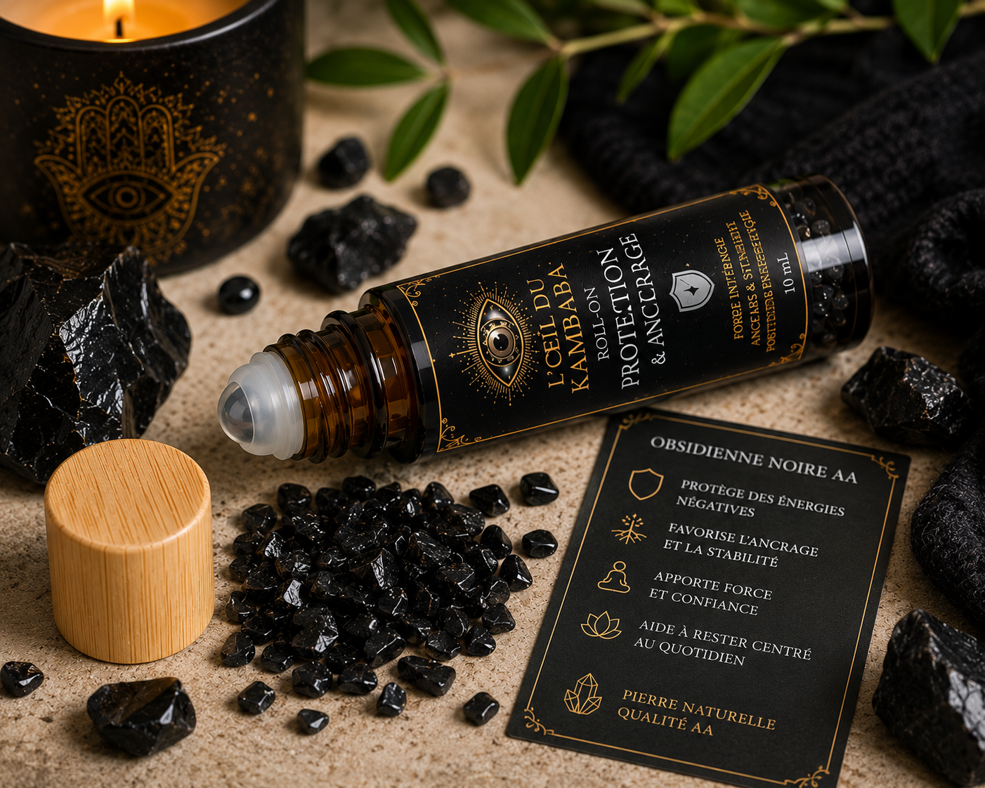 🛡️ Roll-On Protection & Ancrage – Obsidienne Noire AA